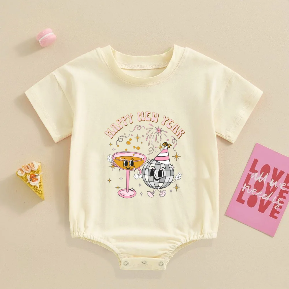 Hello 2025 Happy New Year Printed Baby Bubble Romper Newborn Bodysuit Infant Large Baptism Outfit Toddler New Year Party Clothes