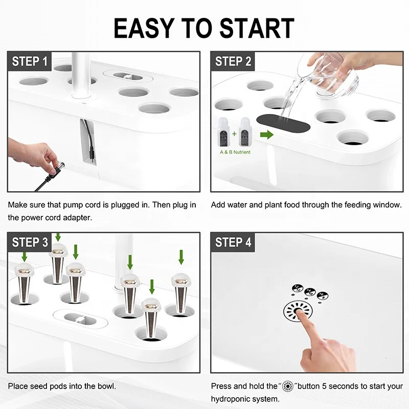 허브 식물 발아 키트 10포드 실내 정원 자동 수경 재배 시스템 LED 성장등 포함