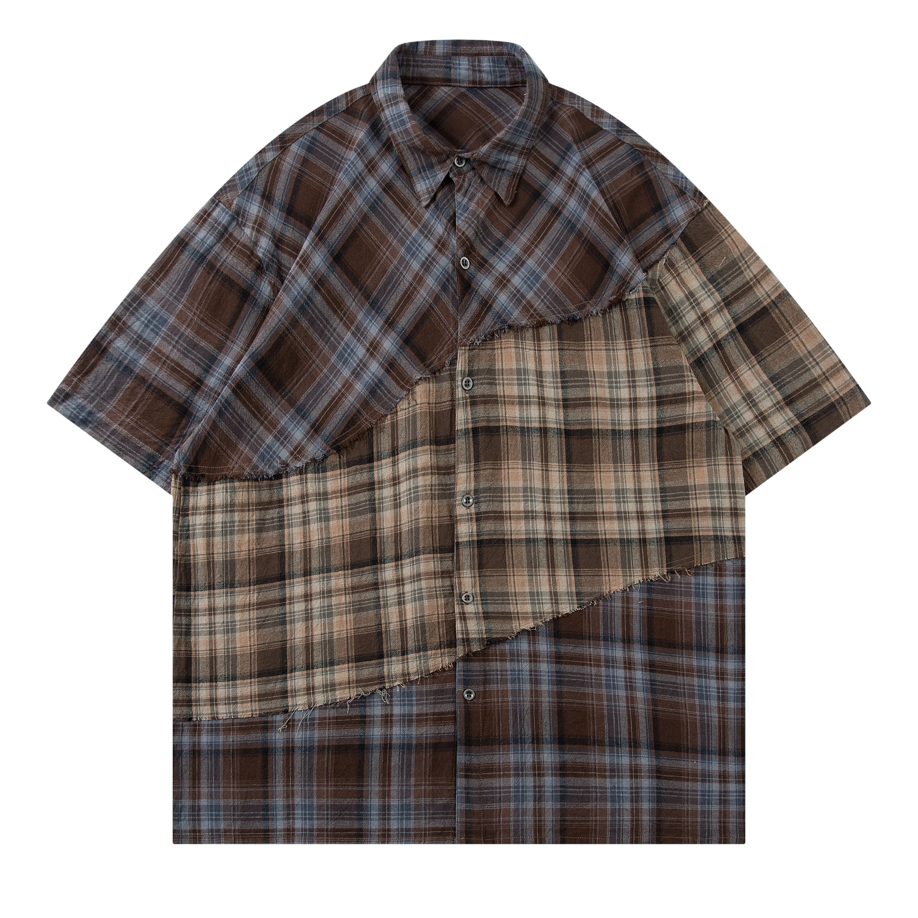 

Уличная лоскутная рубашка в винтажном стиле для мужчин и женщин, свободная рубашка в японском стиле ретро в клетку