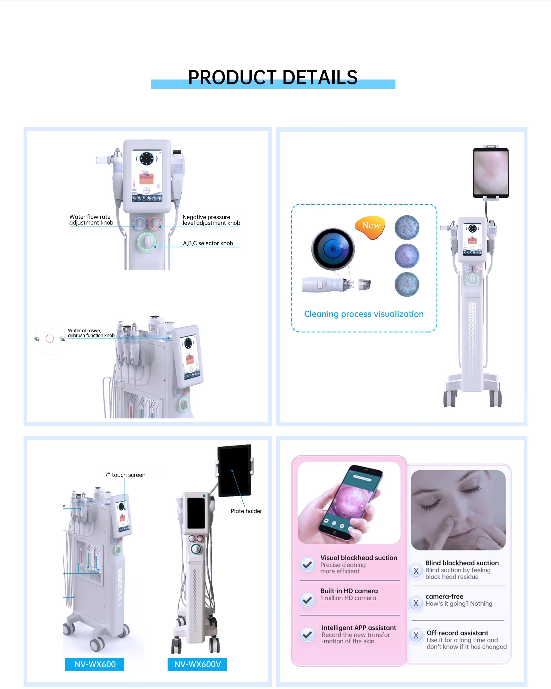 Instrumento de gestión integral de la piel/Cuidado de la piel coreano multifunción/Equipos de limpieza profunda facial 7 en 1