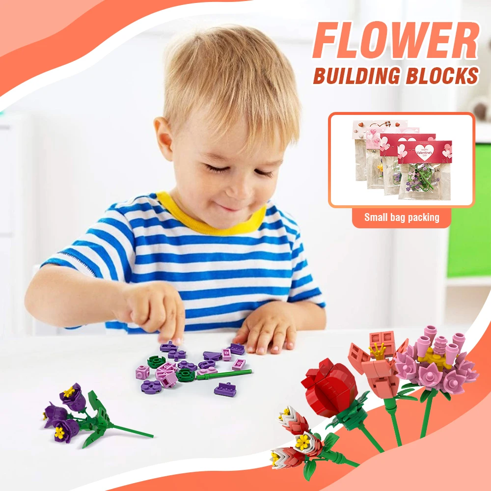 Valentine's Day Flower Gift Bouquet Building Block Set Rose Plant Bouquet High Quality Simulated Roses Flowers Gothic Decoration