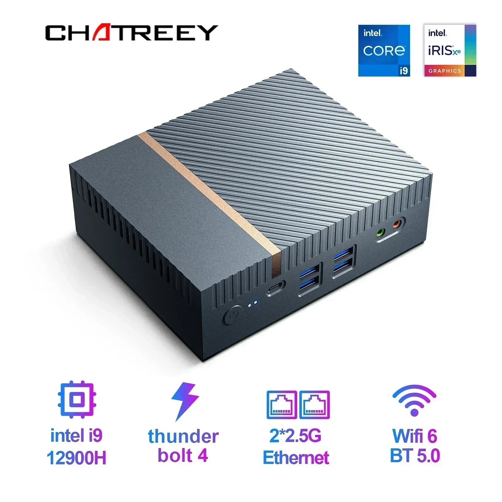 Chatreey IT12 미니 PC 인텔 코어 i7 1360P i9 12900H 게임용 데스크탑 컴퓨터, 2x2.5G 이더넷 PCIe 4.0 와이파이 6 썬더볼트 4