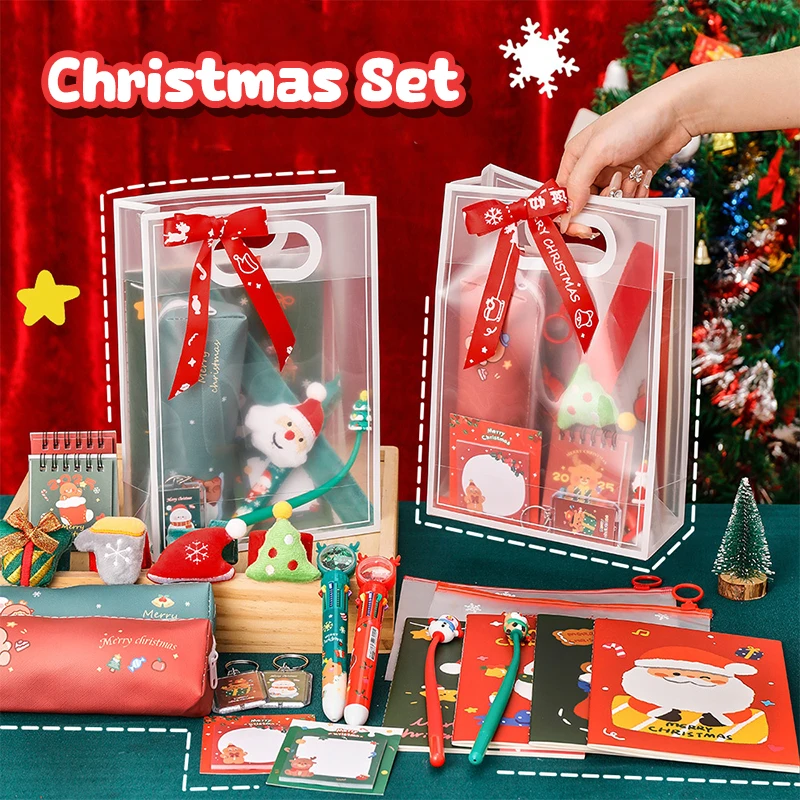 1Set Christmas Stationery Set Cartoon Fashion Student Writing Tools Ballpoint Pen Note Pad Office Supplies Holiday Gifts