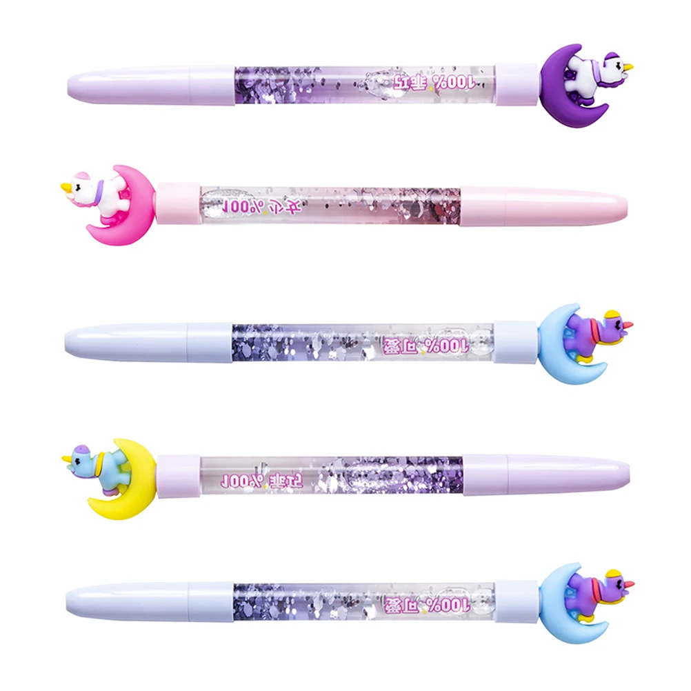 5 Pcs Black Marker Pen Gel Pens Multi-function Kawaii Writing Cute Cartoon Animal Plastic Student Stationery