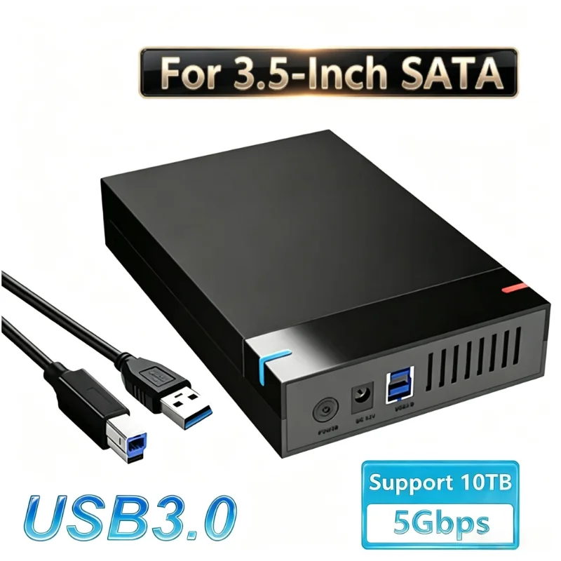 3.5" HDD Case USB 3.0 to SATA External Hard Drive Reader Support 10TB Hard Drive Enclosure High Speed Adapter for PC Laptop