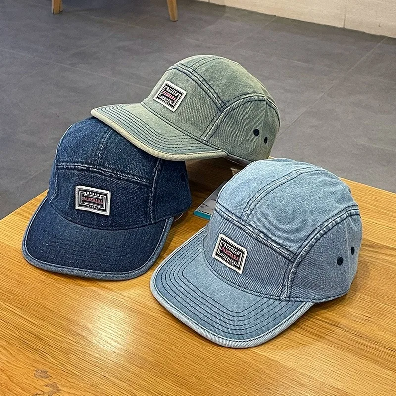 

Vintage Flat Brim Denim Baseball Caps Male Women Harajuku Snapback Cap Fashion Streetwear 5 Panel Skateboard Hat casquette gorra