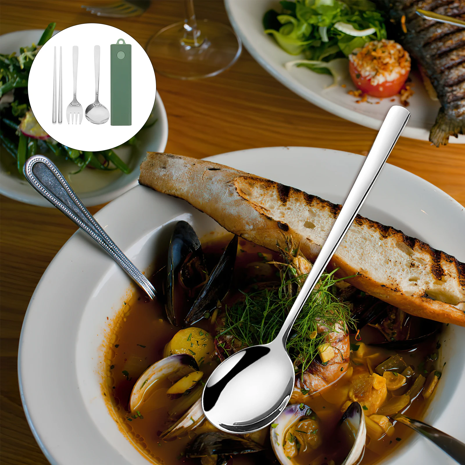 

1 Portable Tableware Set Reusable Utensil Kit For Camping Picnic Hiking Outdoor Travel With Case Lightweight Dishware For Office