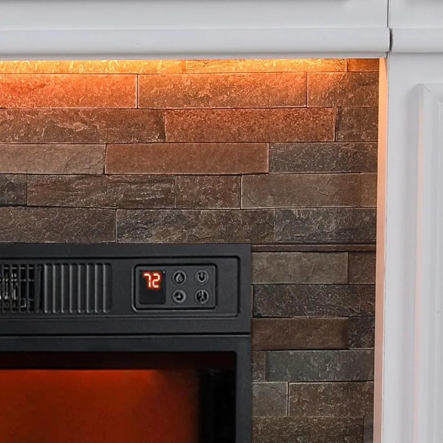 44 بوصة LED مدفأة كهربائية مع رف موقد خشبي قائم بذاته سخان لغرفة المعيشة واقعية ثلاثية الأبعاد الرقص لهب LED Effe