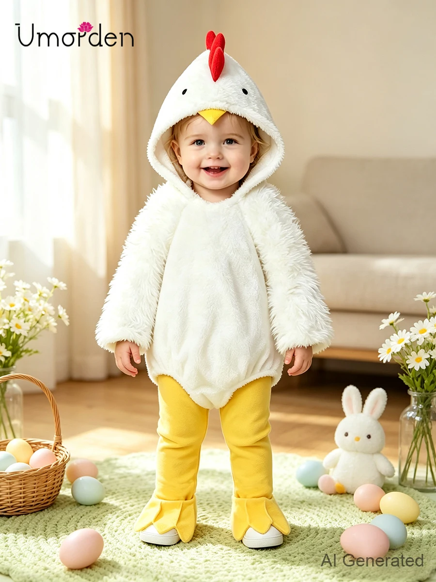 3-36M Baby Toddler Little White Chick Chicken Costume Boys Girls Unisex Halloween Easter Cosplay Fancy Dress Romper Pants Set view 2