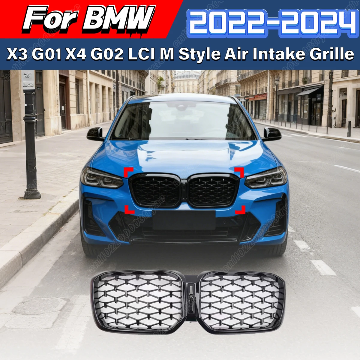 

Для BMW X3 G01 X4 G02 LCI 2022 2023 2024: Передняя решетка бампера в стиле «Метеор» с воздухозаборником, защитная накладка на радиатор внедорожника, элементы обвеса кузова