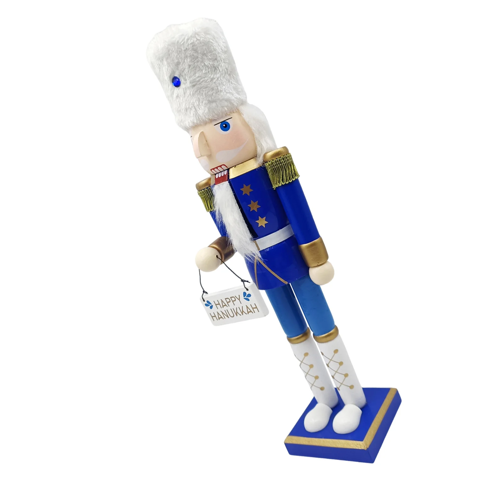 

38 Cm Blue White Nutcracker Soldier Standing Ornament Hanukkah Christmas Table Decor Wooden Gift Nutcracker Soldier