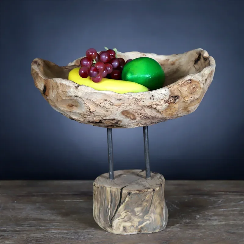 Handmade Natural Deadwood Root Tray Fruit Plate Home Tabletop Decorative Ornament Unique Wooden Serving Dish for Living Room