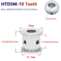 1pc 18 Teeth HTD5M Timing Pulley 18T HTD 5M Synchronous Wheel for Belt Width 10/15/20/25mm Bore 5/6.35/7/8/10/11/12/12.7/14/15mm