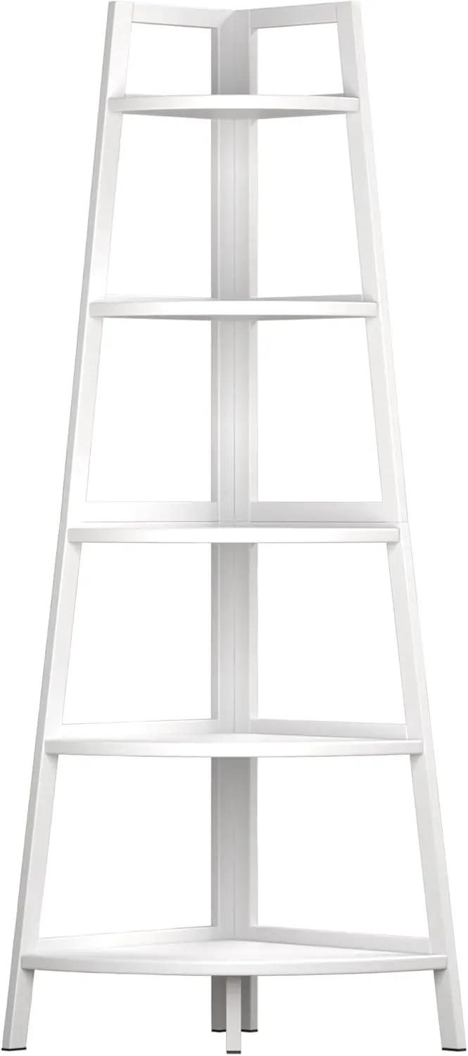 

Corner Shelf White, 5 Tier Bookshelf, 70.8 Inch Tall Bookcase, Open Ladder Book Case