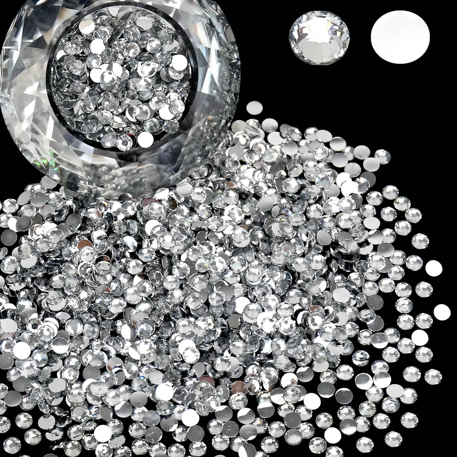 Clear Silvery Flatback Resin Rhinestones 2mm 3mm 4mm 5mm 6mm Faux Gems Bead for Crafts DIY Nail Art Charms Supplies Stones Bulk