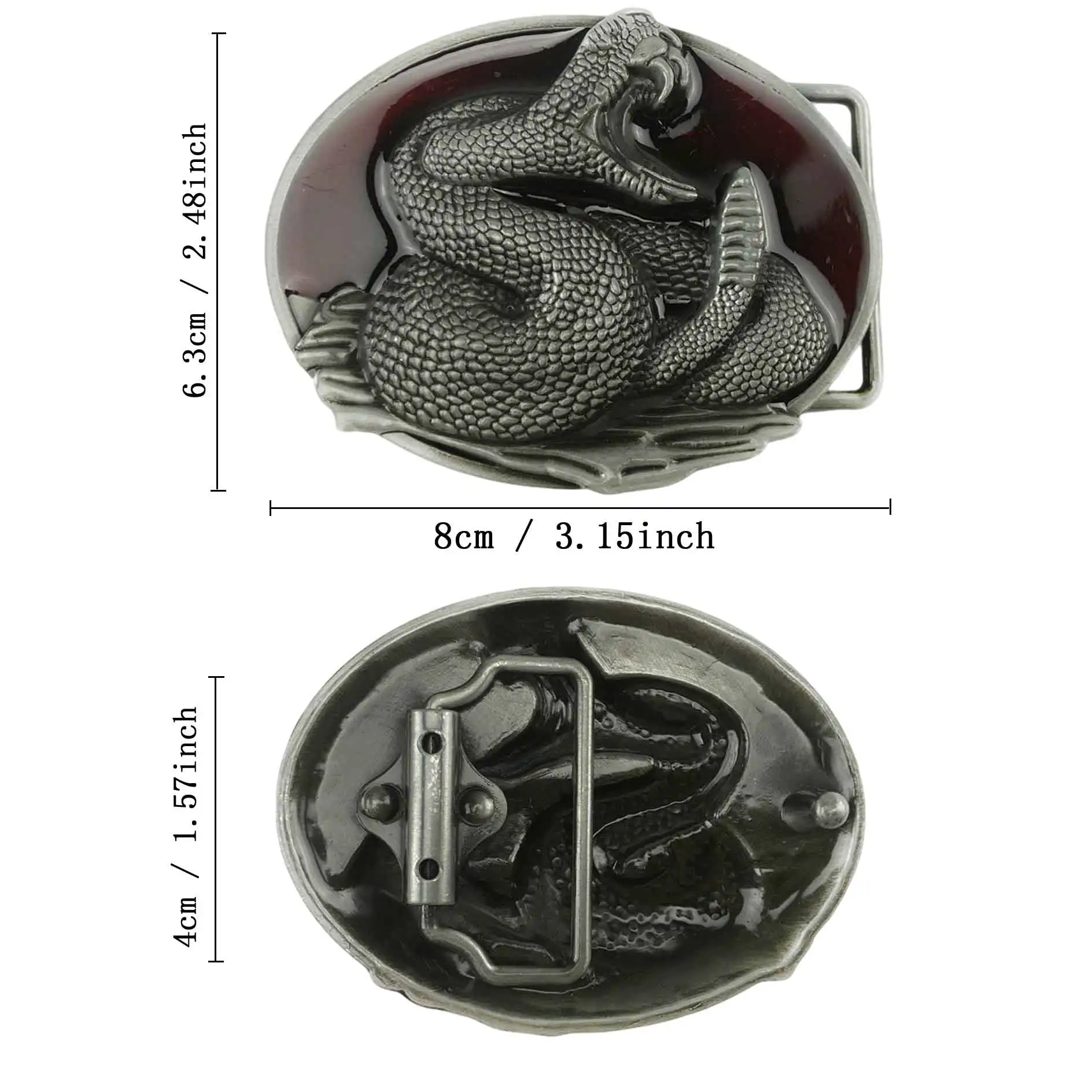 Picture 3: Blood-mouth Python Snake Belt Buckle - Retro Western Cowboy Style Embossed Red Belt Buckle for Men