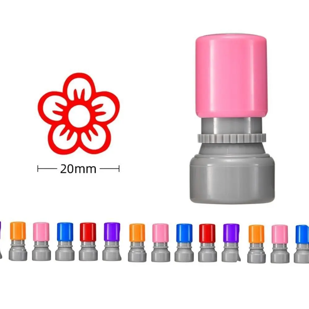 Portable Plastic Flower Stamp Handcraft Random DIY Drawing Toy Cartoon Self Inking Teacher Review Stamp