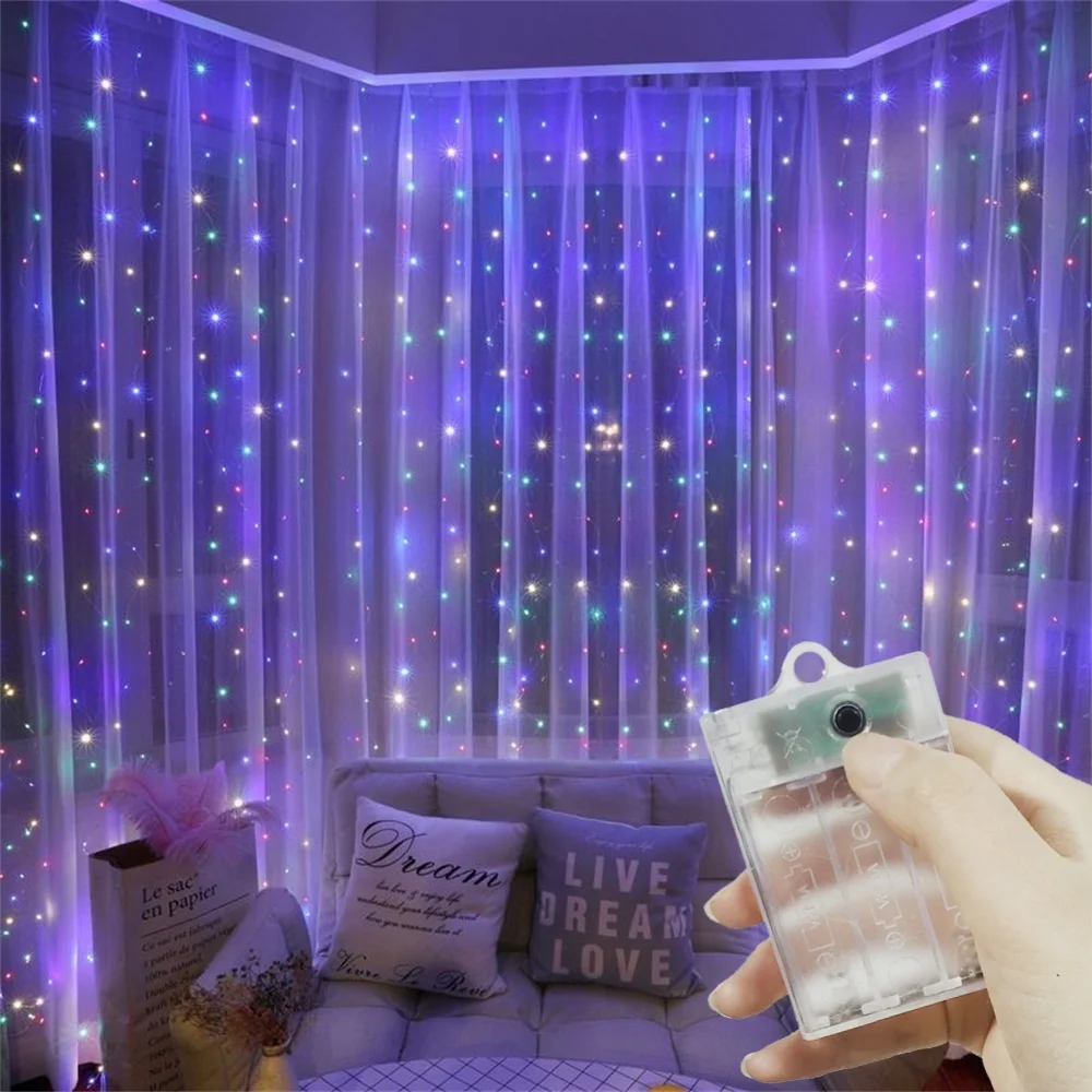 

LED Curtain String Light Home Decor Battery Power 2026 Ramadan Decoration for Eid Mubarak Wedding Valentine's Day Fairy Light