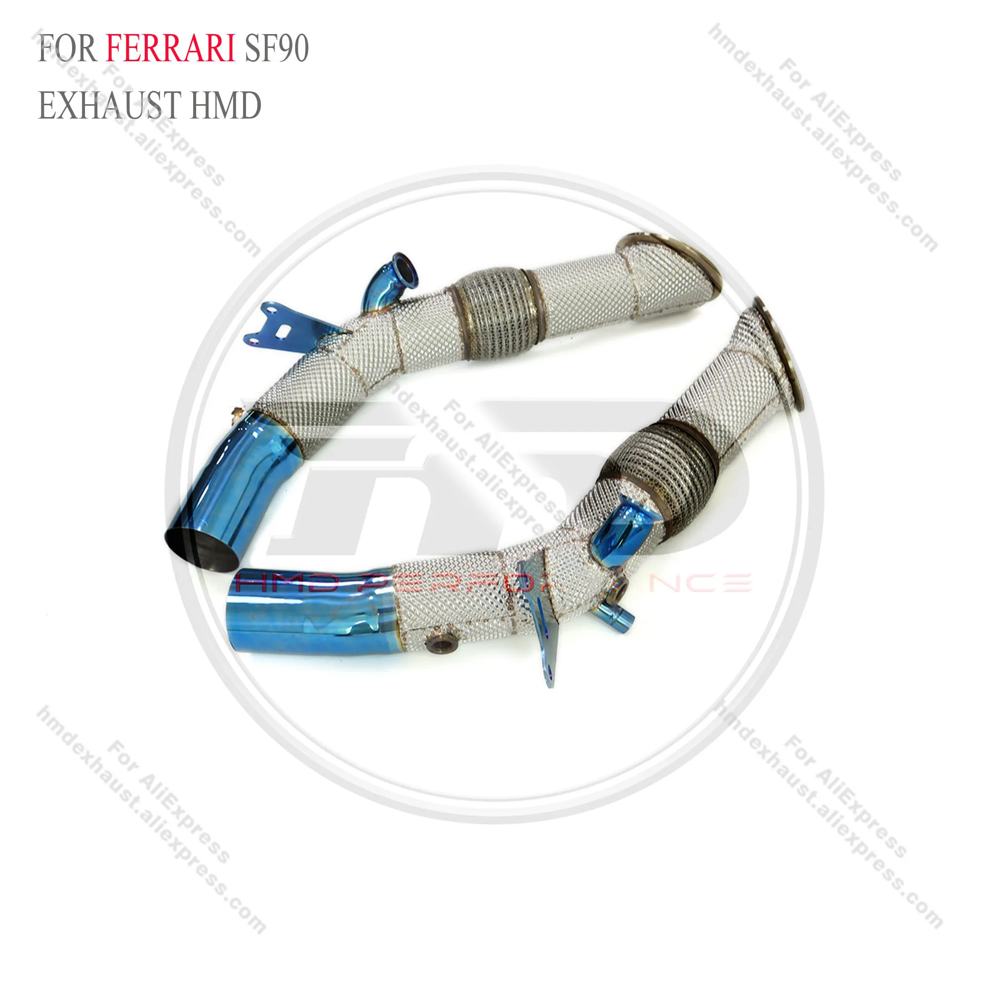 HMD عناصر رائجة البيع نظام العادم الأزرق أداء الفولاذ المقاوم للصدأ النازل لفيراري SF90 2019 + مع درع الحرارة #4