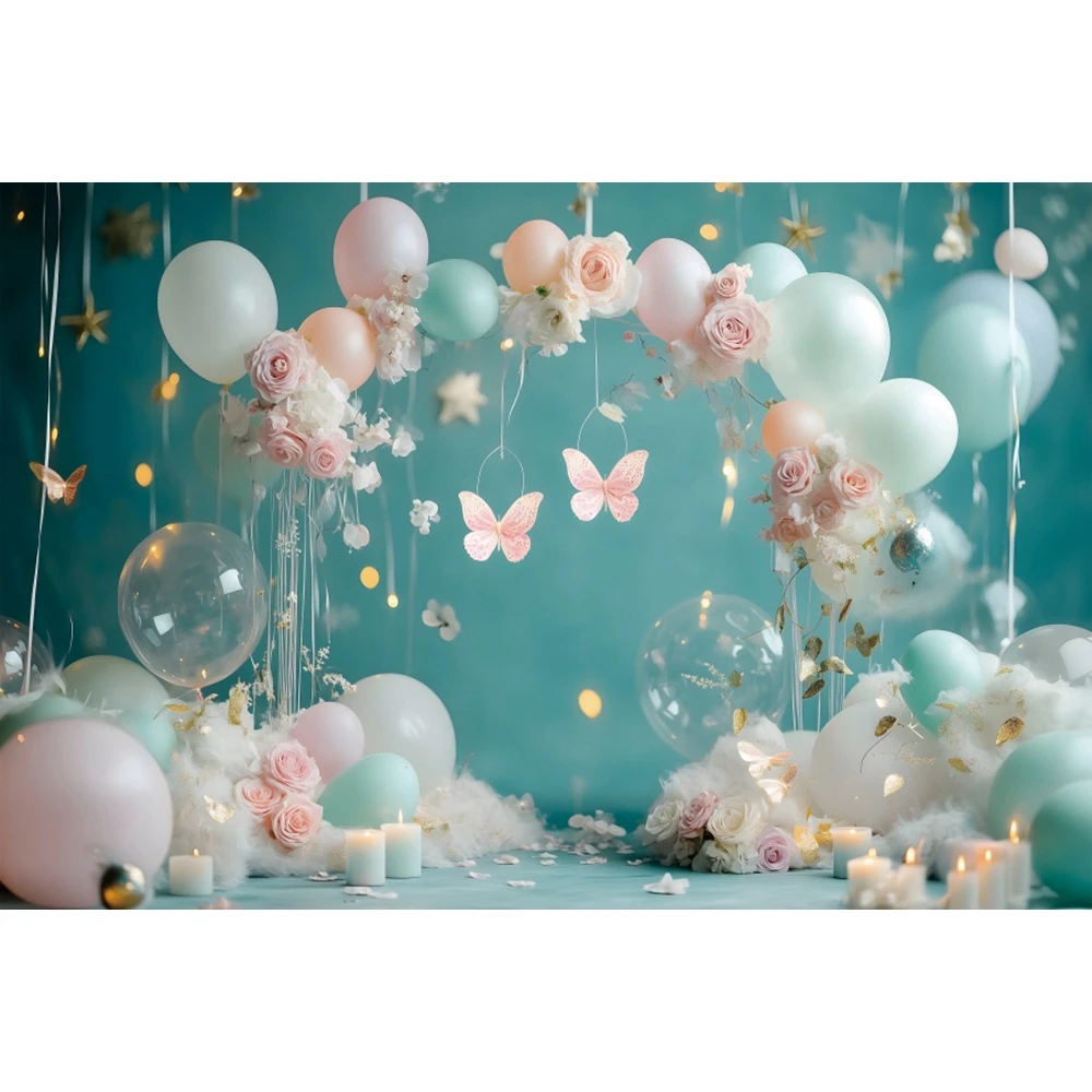 Boys Girls Birthday Party Photography Background Cake Smash Kids Portrait Decor Balloon Butterfly Castle Backdrop Photo Studio