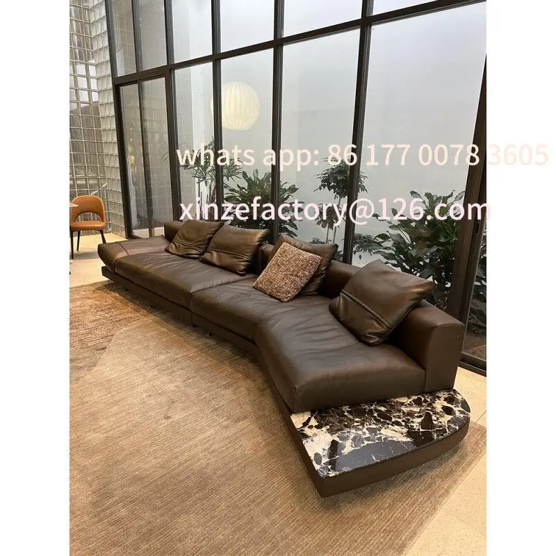 فيلا إيطالية جديدة بسيطة قابلة للتخصيص لعام 2025، أريكة جلدية كبيرة لغرفة المعيشة المسطحة، أريكة حديثة فاخرة من الطبقة الأولى من جلد البقر