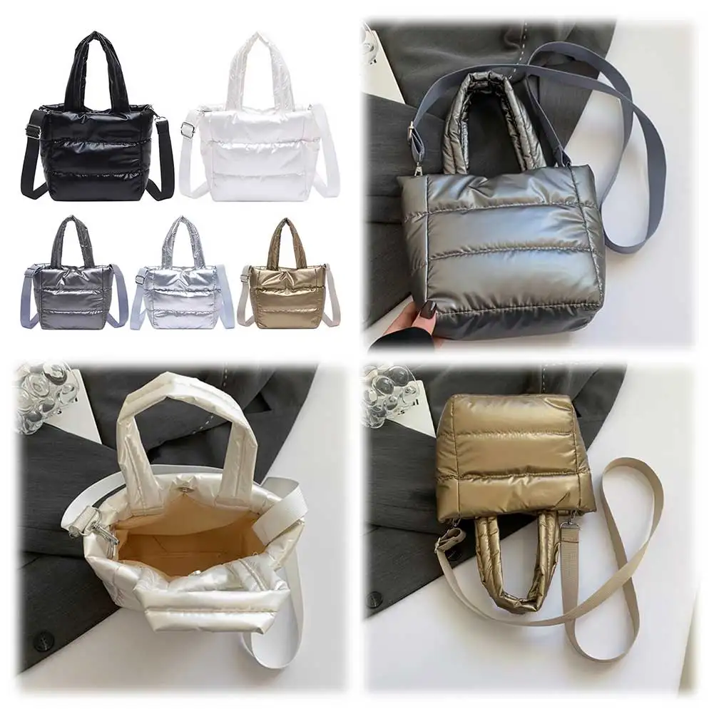 

Woman Puffy Lightweight Handbag Large Capacity Soft Pad Cotton Tote Adjustable Strap Puffer Tote Handbag Travel Bag