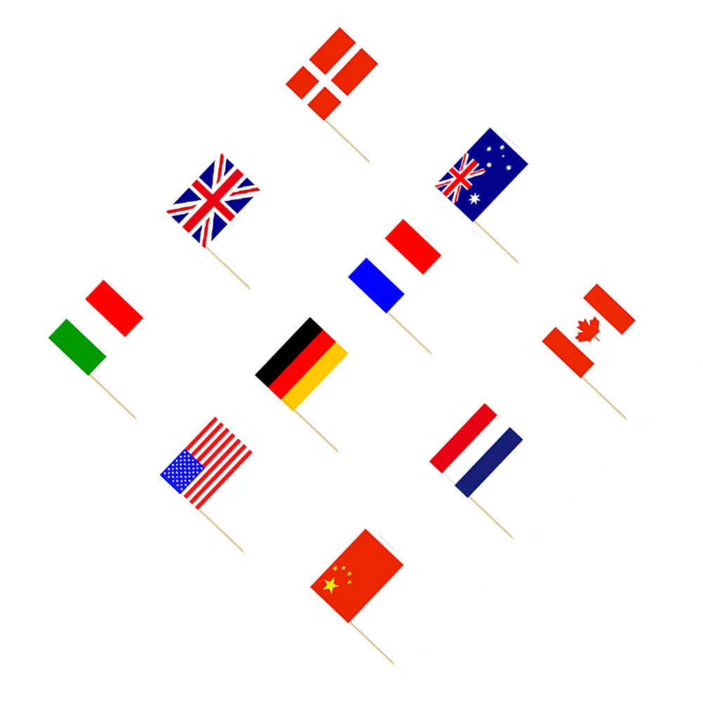 

50pcs Wooden National Flag Toothpicks Picks for Cake Toppers Party Supplies Food Inserts Mini Cupcake Flags USA Denmark Germany
