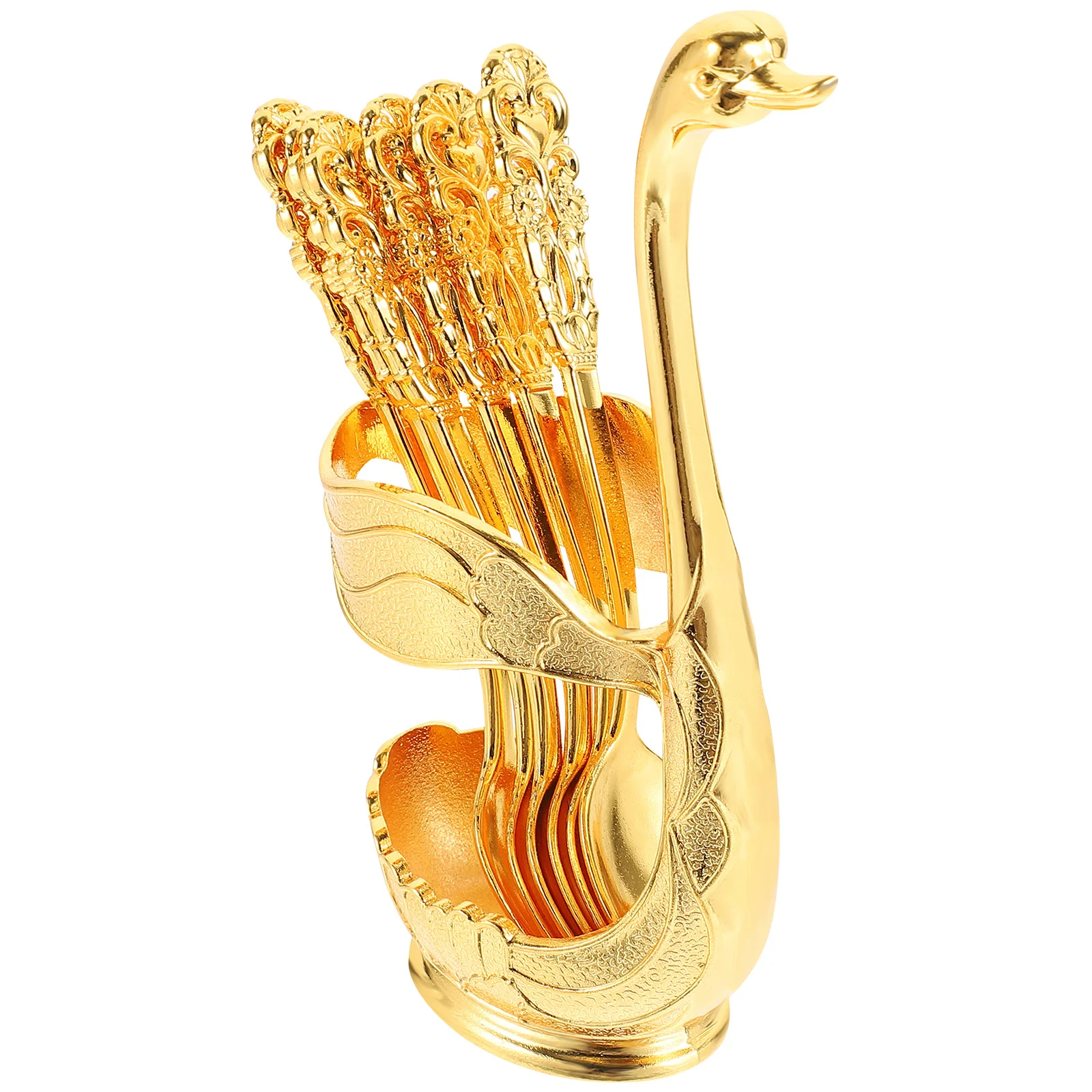 

1 set Metal Swan Spoon Set With Holder Cake Dessert Fruit Spoons Kitchen Storage Rack Alloy Serving Utensils Home Supplies Ice