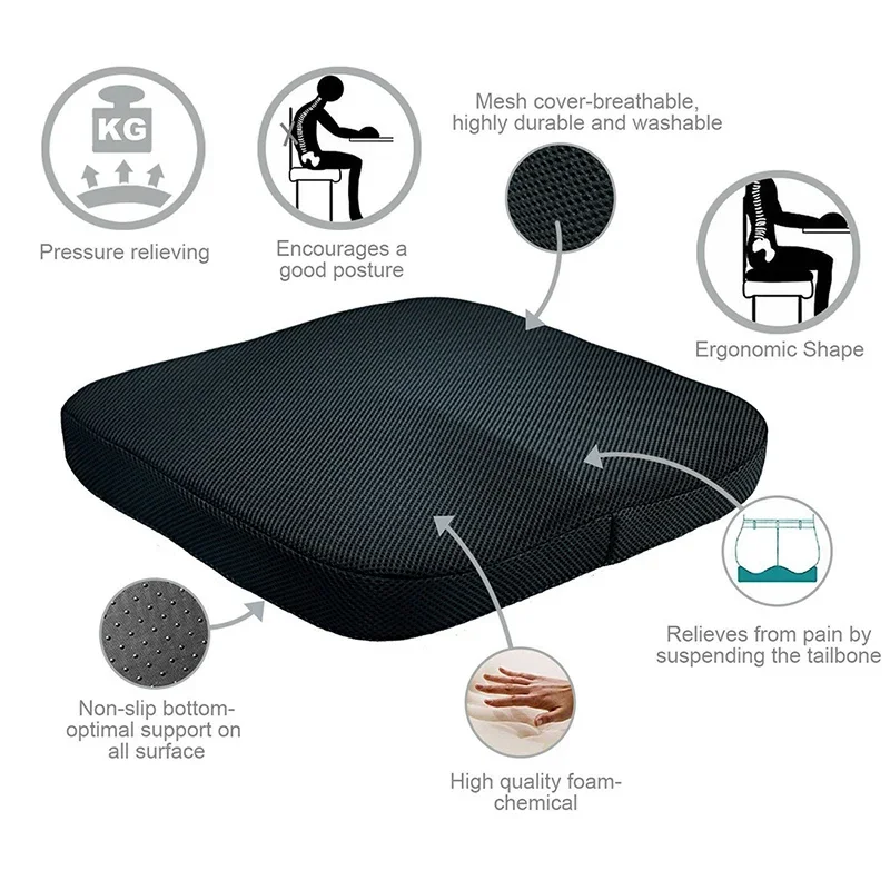 Car Seat Cushion for Car Driver Office Chair Wheelchairs Memory Slow Bounce Foam Cushion Driver's Heightened Mat