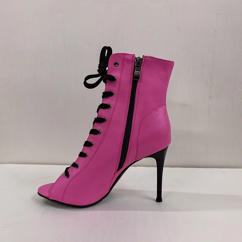 Customized Logo Dance Heels  Pink Silver Leather High Heels 10cm Plus Size 45 46 Rubber Sole Salsa Bachata Latin Dance Shoes