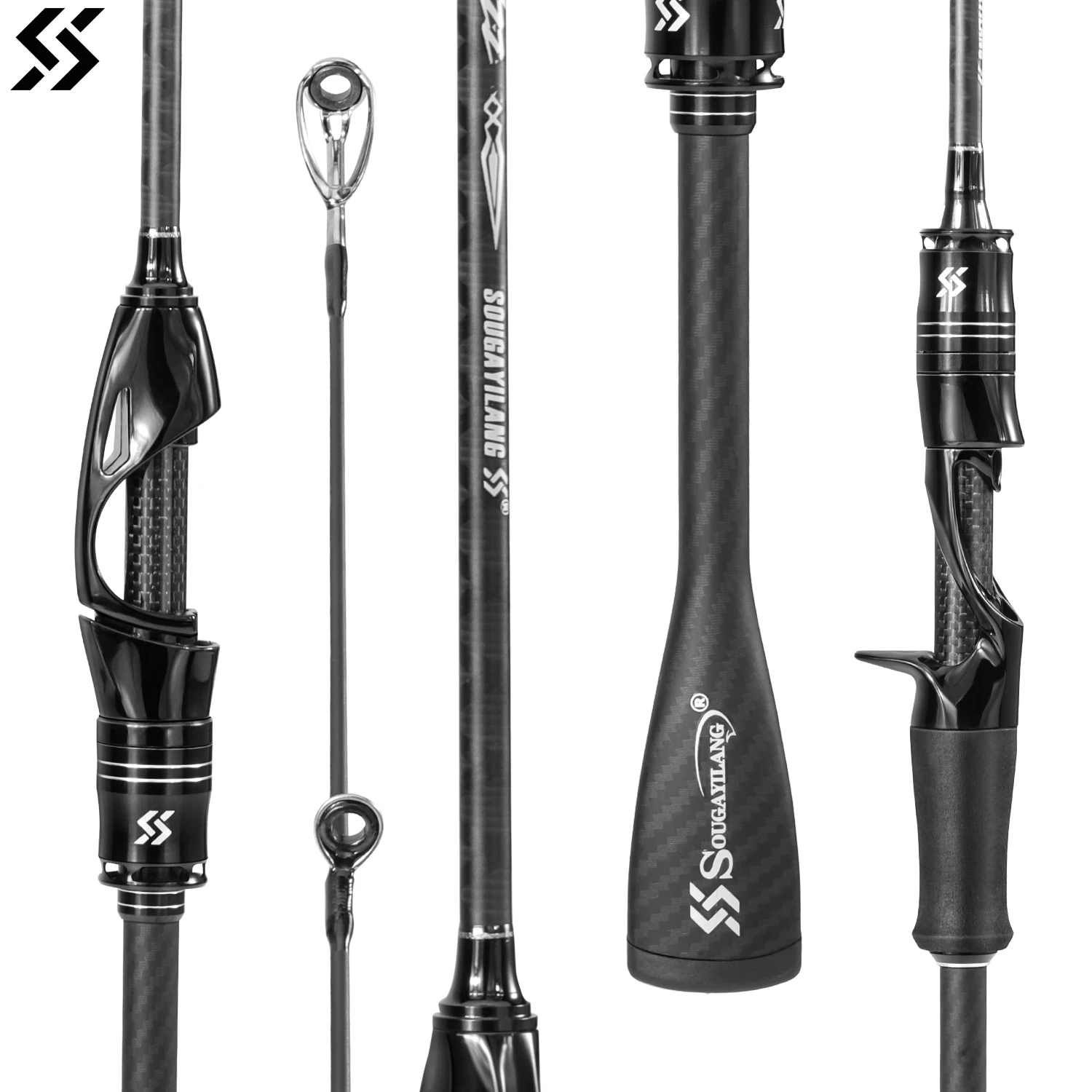 

Sougayilang Full Carbon Fishing Rod Solid Sensitive Tip Integrated Non-Slip Handle Anti-Tangle SIC Guide Ring for 8-25lb Line Wt