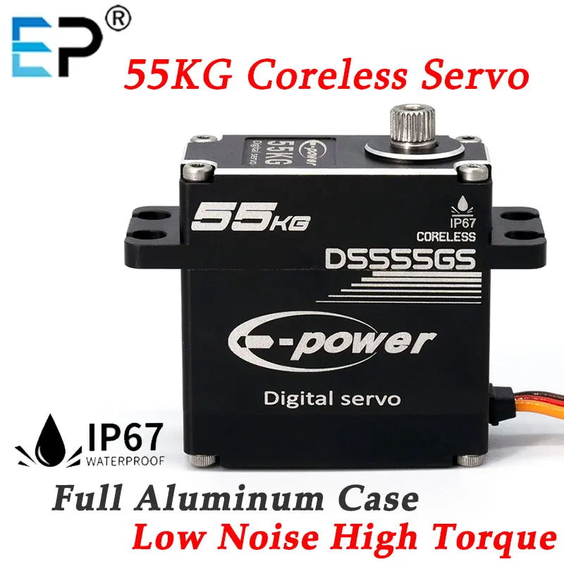 E-POWERRC Waterproof 55KG RC Servo 180/270 Degree Aluminum Case Digital Metal Gear HV Large Torque Coreless Car Truck Boat Parts