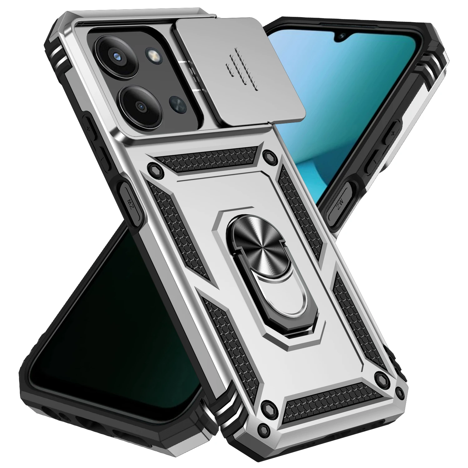 Rüstung Stoßfest Fall Für Xiaomi Redmi 15C 4G 5G 173,2mm Metall Ring Halter Schiebefenster Kamera objektiv Schutz Zurück Abdeckung