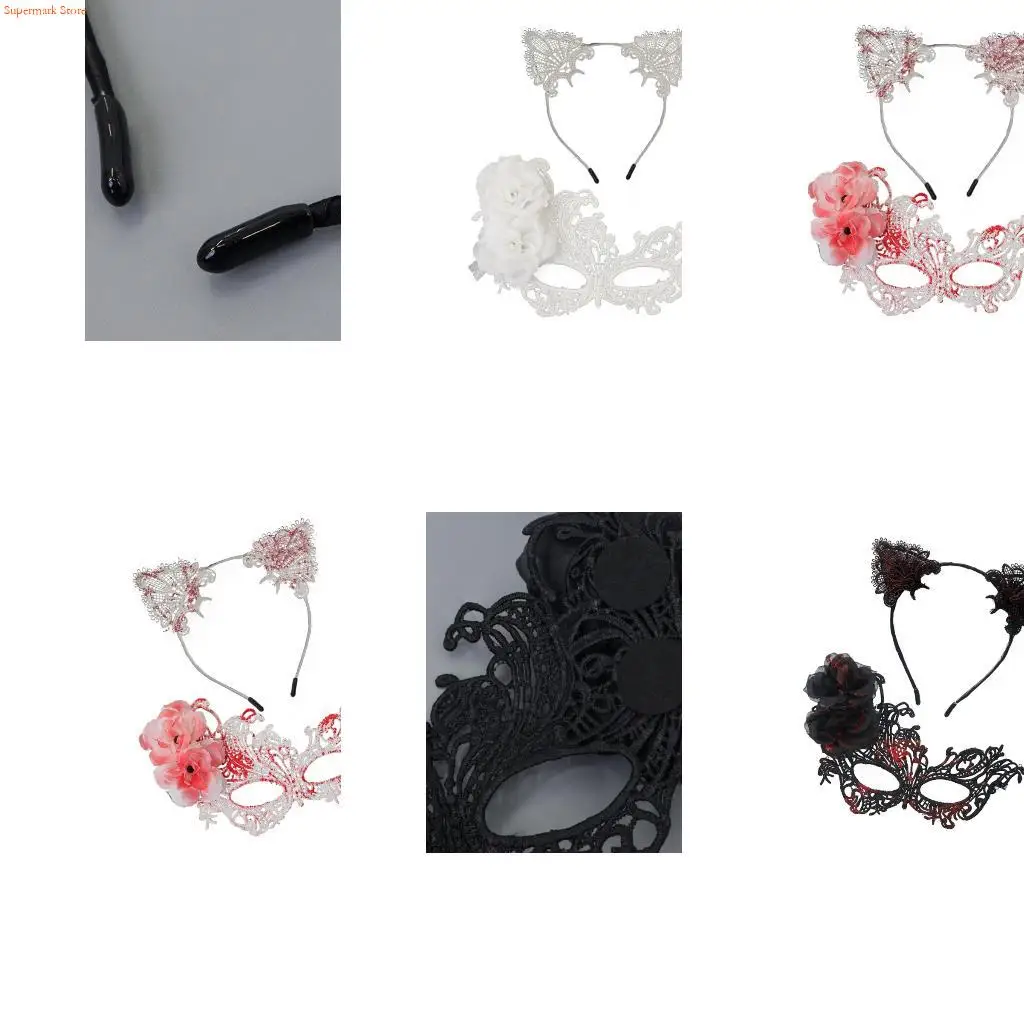 

Q5WE Durable Masquerade Mask Set With Detachable Cats Ear Headband For Costume Event