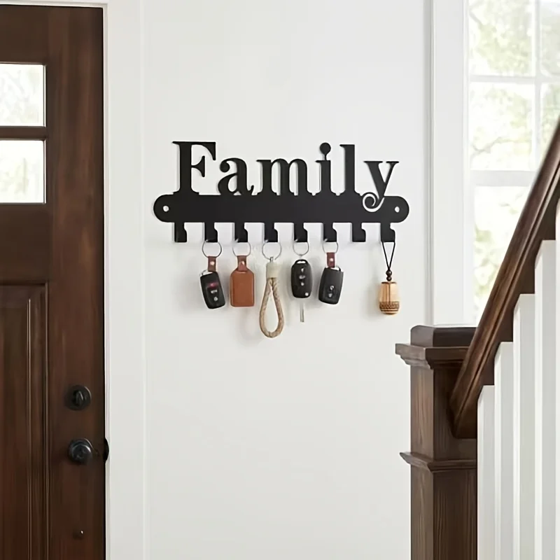 CIFBUY Family Metal Wall Art Key Holder Waterproof Durable Iron Craft Decor For Entryway Hallway Living Room Home Interior Gift