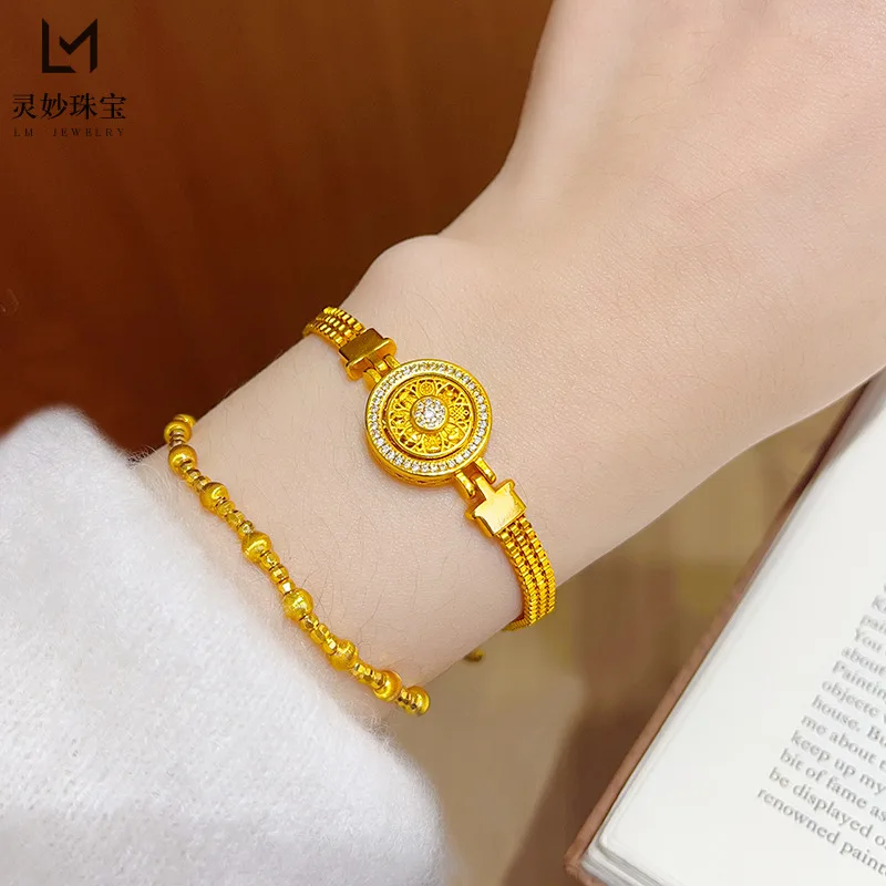 Hollow Rotatable Compass Bracelet Women's 24K Gold AU999 -Pure gold fortune compass bracelet, hollow and vivid for daily wearing
