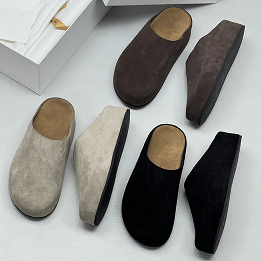 

Maxdutti 2026 Summer Woman Shoes Shoes For Woman Minimalist Cow Suede Handmade Flat Shoes Mules Thick Soled Slippers