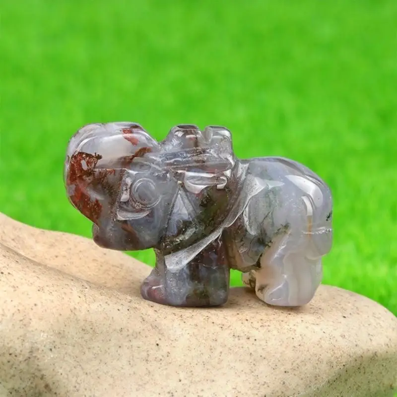 Elephant Decors Statue Natural Carved Healings Crystal Elephant Figurines Gemstones Table Ornament for Home Office Decors 