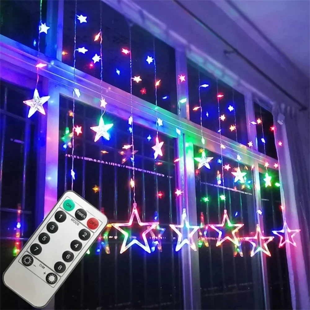 LED Lights String Pentagram Star Curtain Fairy Lights Wedding Birthday Christmas Lighting Indoor Decoration Light Remote Control