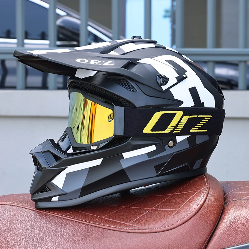 

ORZ-F16-Unisex Dirt Bike Helmet with Matching Goggles, Reinforced ABS DOT Approved Breathable Anti-Scratch Off-Road Riding Gear