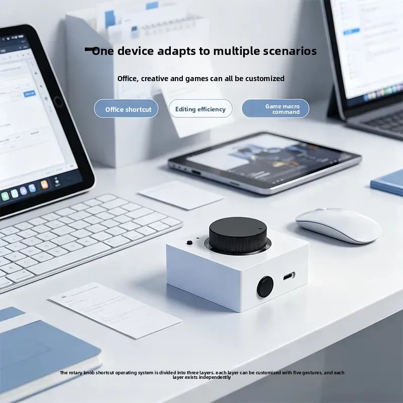 Programmable Wireless Multimedia Control Knob, Aluminum Volume Adjuster One-Click Hotkey Mini Keypad for Gaming Desktop Computer