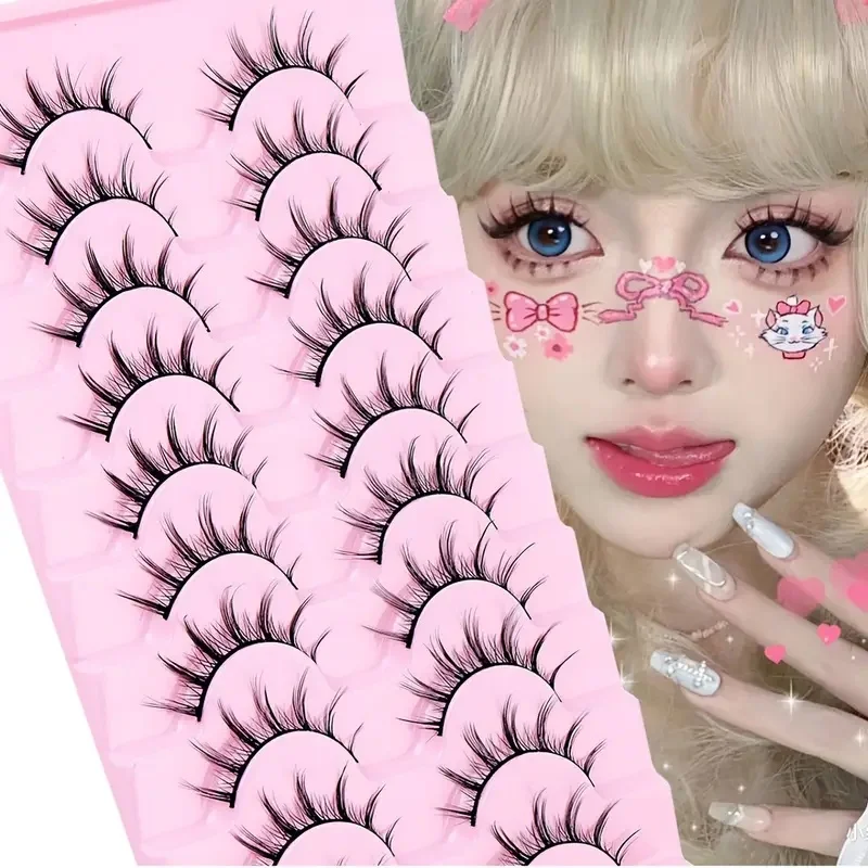 10 pares de pestañas postizas suaves y naturales, estilo de pestañas cruzadas, mejoran el aspecto de maquillaje significativamente, livianas y reutilizables.