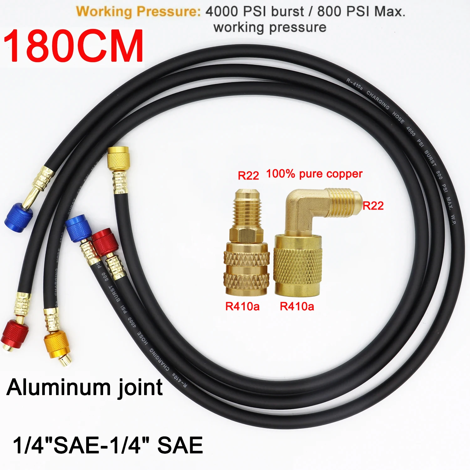 R410A AC Refrigerant Charging Hose, 59 HVAC Charging Hose with 1/4' SAE Female Thread, 800PSI Working Pressure Fits for R410A R22 R134A R12 R502 HVAC Air Condition Refrigeration Charging