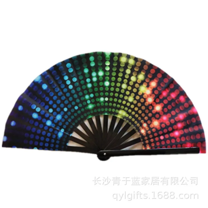 23cm Classic Folding Fan Print Black Bamboo Bone Hand Fans Rainbow Cooling Handheld Festival Performance Dance Gifts