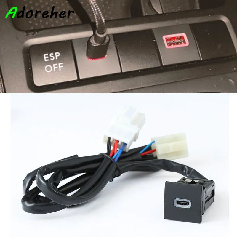 Car USB Charger PD Quick Charge Auto Phone Charging Adapter Button Fit for VW Golf 6 Jetta 5 MK5 Scirocco 06-12