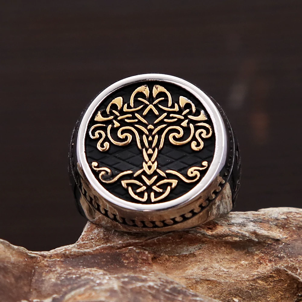 Vintage Stainless Steel Nordic Viking Tree Of Life Ring For Men Fashion Mythology Yggdrasils Rings Amulet Jewelry Gift Wholesale