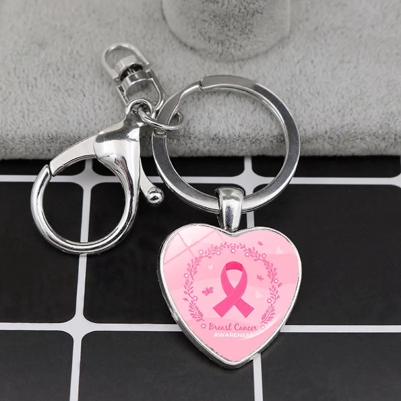 Cute Pink Ribbon Keychain Women's Prevention Mammary Gland Awareness Publicize Sign Key Chain Charity Activity Kit Jewelry Gift