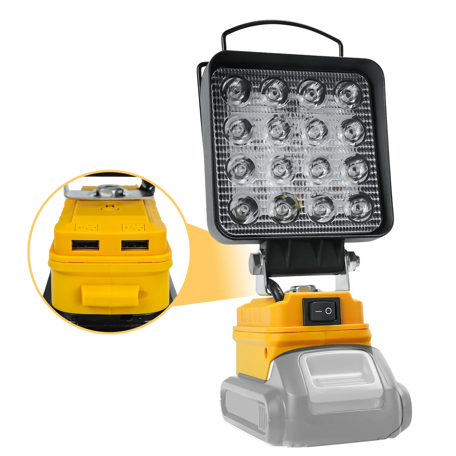 

Cordless LED Work Light 27W 1400LM Flashlight Outdoor Flood Light with Dual USB Charging Port for Dewalt 20V Battery(No Battery)