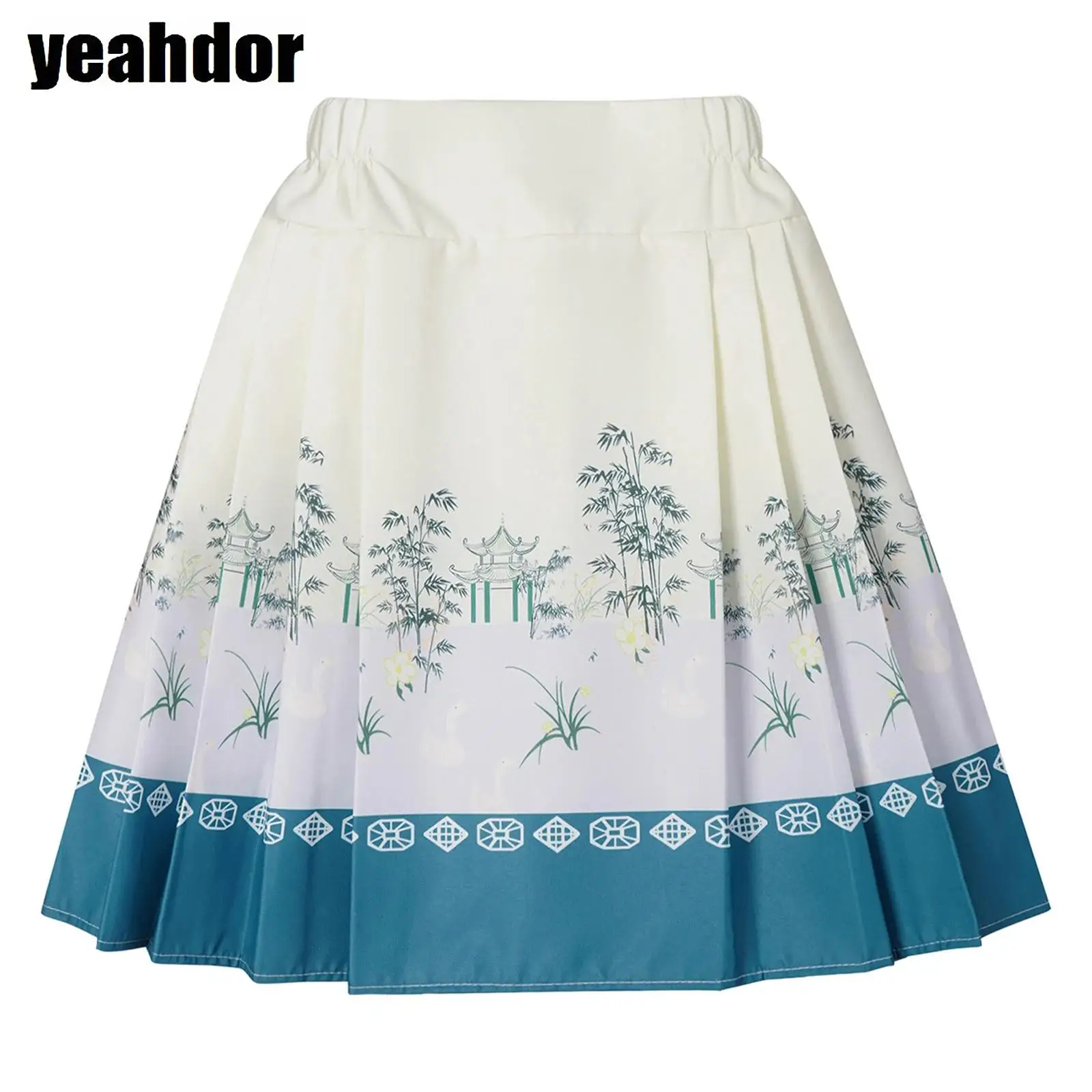

Girls Chinese Style Horse-Face Skirt Jacquard Pleated High Waist A-Line Skirts Traditional Clothes for Birthday Party Halloween