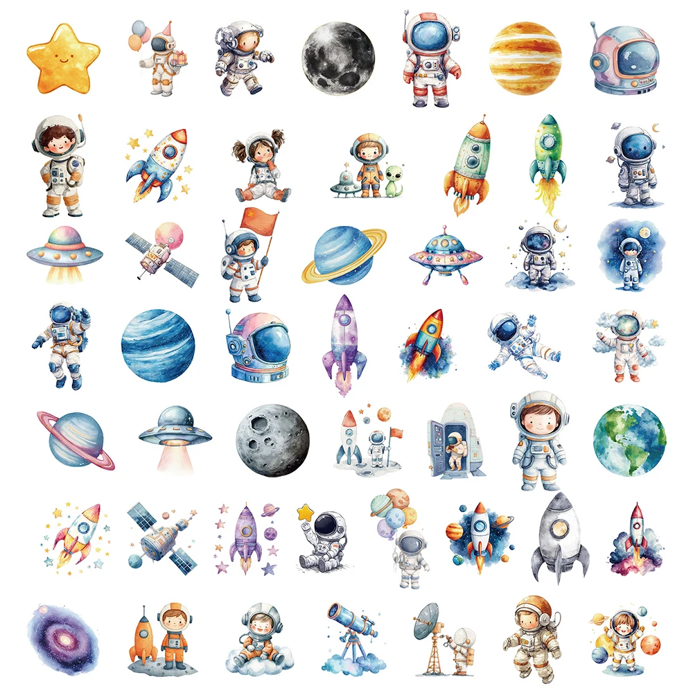 10/30/50 Uds. Pegatinas de dibujos animados de astronauta espacial creativo y divertido, calcomanías de decoración bonitas, pegatina transparente para maleta de monopatín DIY
